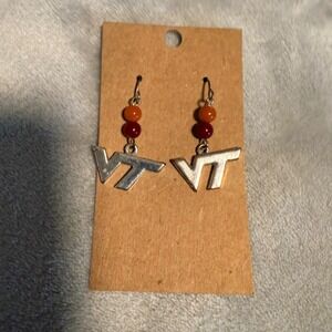 Virginia Tech VT Logo Beaded Dangle Earrings Maroon & Orange Team Colors Game‎